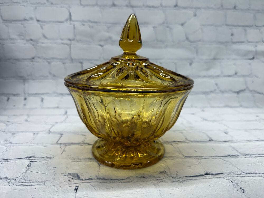 Vintage Anchor Hocking Amber Glass Footed Candy Dish in Fairfield Pattern